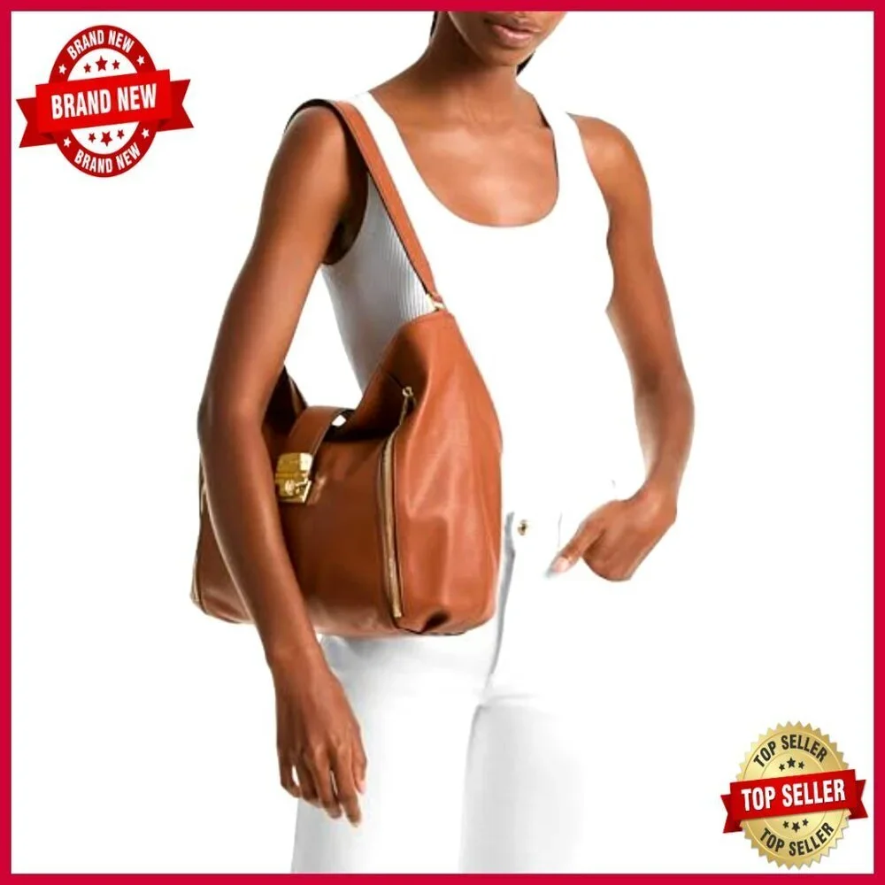 Large Leather Hobo Shoulder Bag with Zip Pockets Spacious Compartment